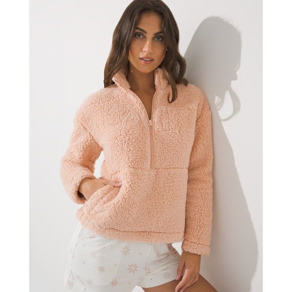 Soma Womens Sherpa Half-Zip Pullover Fleece Jacket S Pink Teddy Pullover - Picture 3 of 8